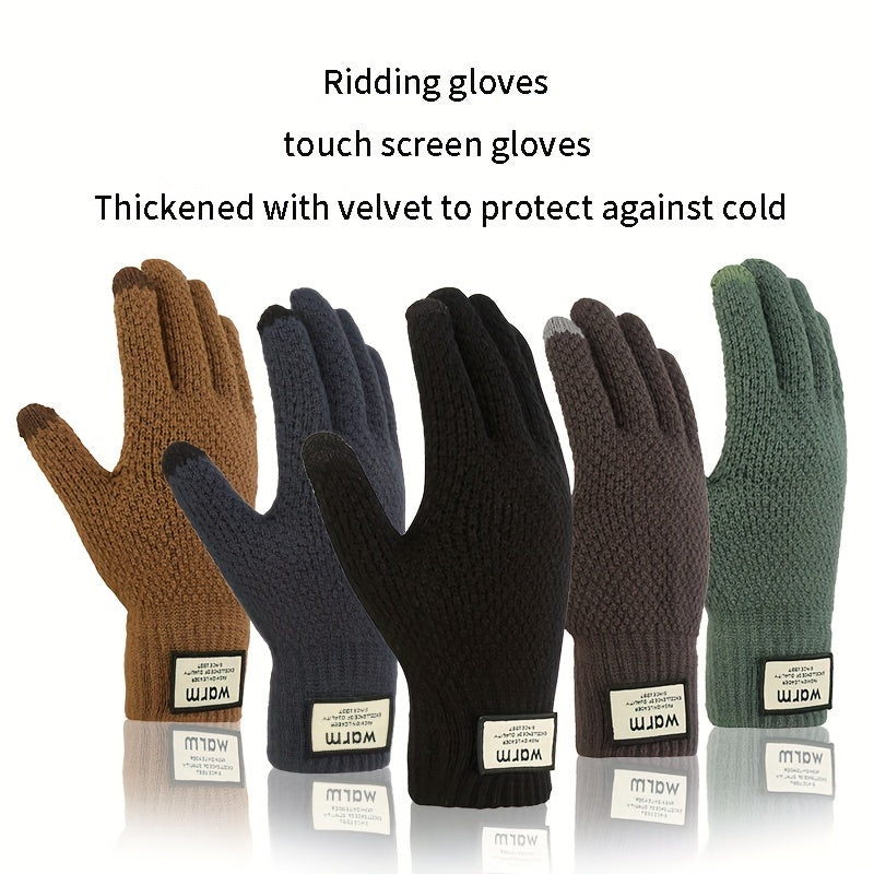Men's Thick Windproof Knitted Gloves for Winter Outdoor Activities