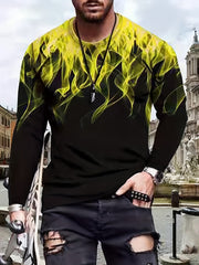 3D Fire Print Men's Graphic Long Sleeves T shirt
