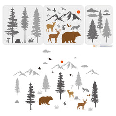 3pcs AHANDMAKER Forest Animal Stencils Set Wildlife Painting Templates