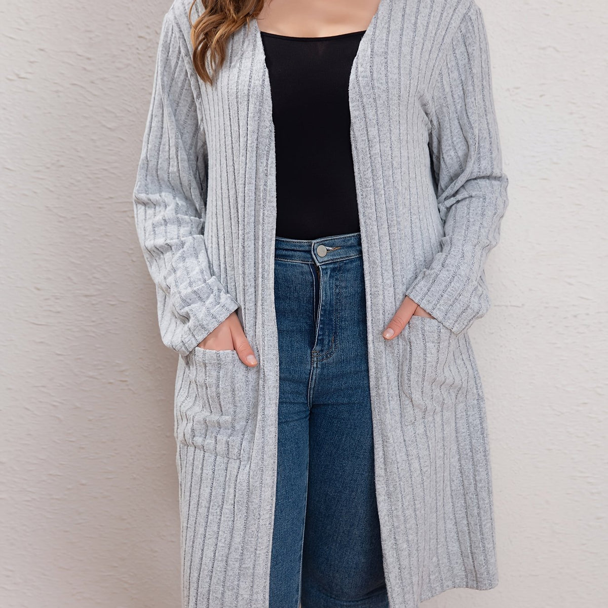  Casual Cardigan Women's Plus Solid Long Sleeve Open Front Cardigan