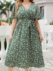 Plus Ditsy Print Short Sleeve Midi Dress