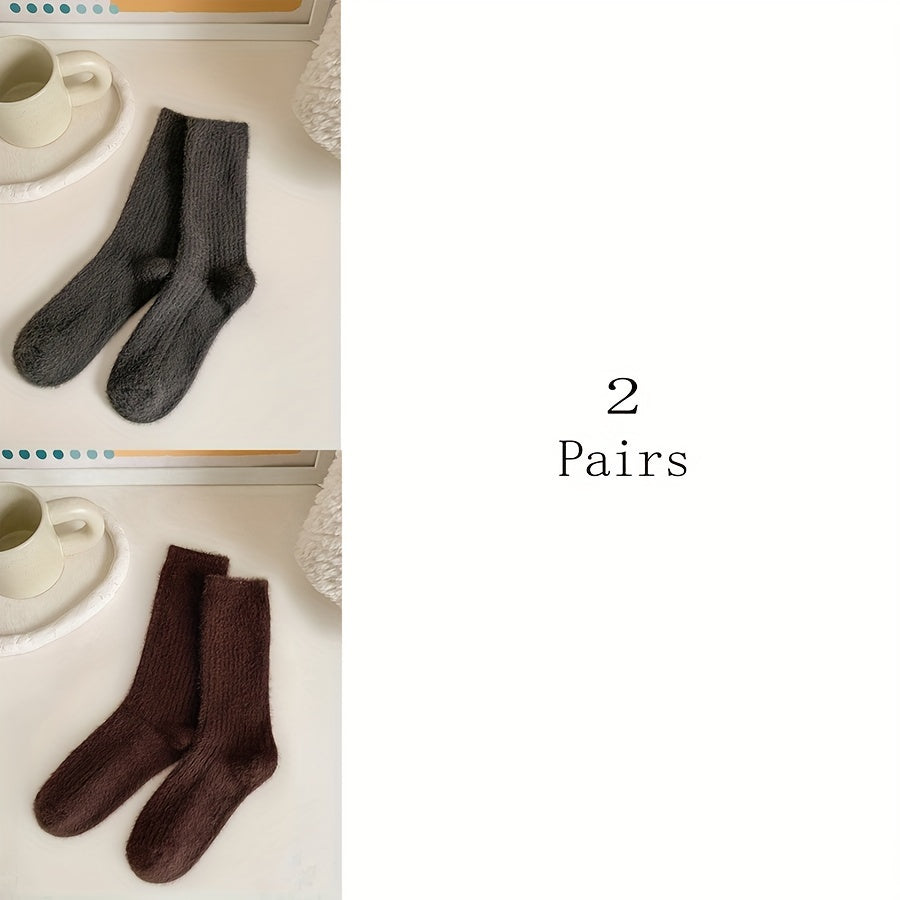 6 Pairs Fuzzy Socks Women's Mid Tube Stockings Warm & Cozy Solid Colors
