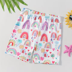 Rainbow Clouds Print Girls Bike Shorts Under Shorts Casual Outwear