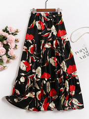  Maxi Floral Print A-Line Smock Skirt