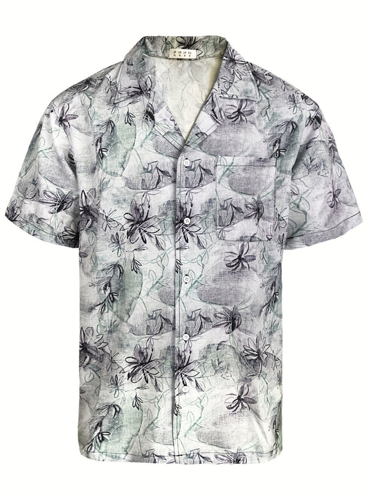 Flower Print Men s Casual Short Sleeve Hawaiian Shirt With Chest Pocket