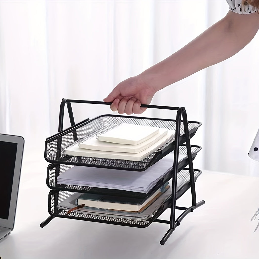 Three-Layer Metal File Folder Storage Box A4 Size