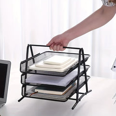 Three-Layer Metal File Folder Storage Box A4 Size