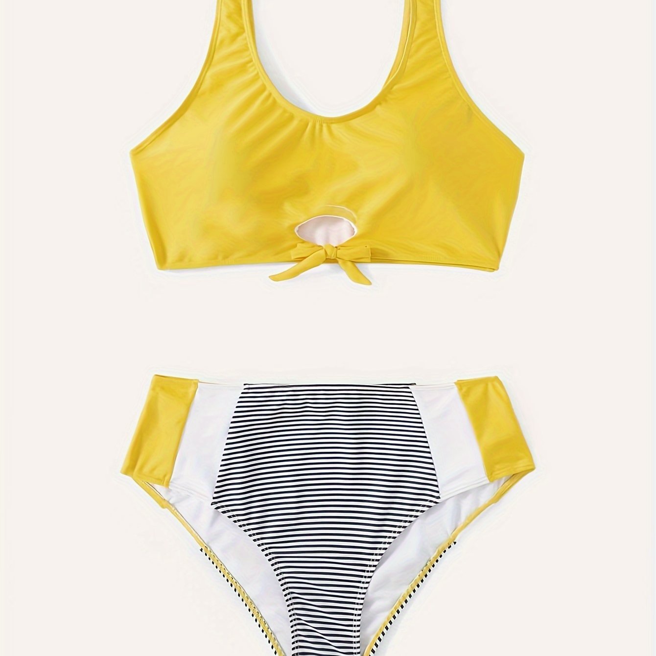  Knot Front Tank Bra & Striped Panty Swimsuit Set