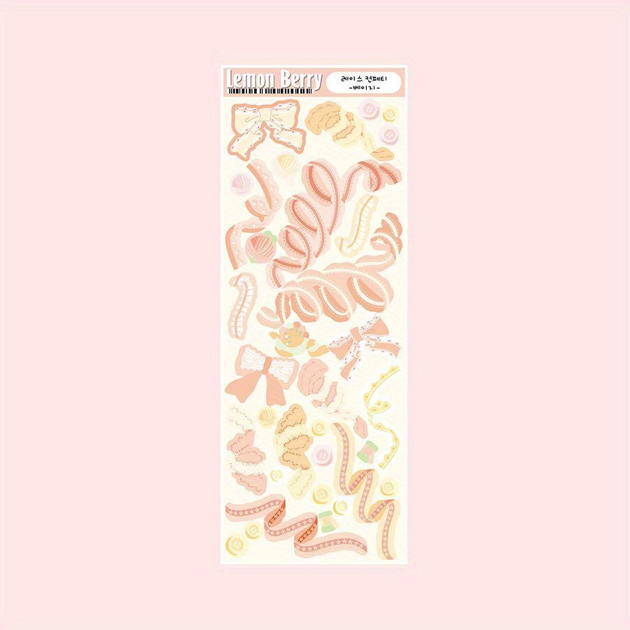 Waterproof Lace Bowknot Stickers for Journals & Crafts, Pastel Colors