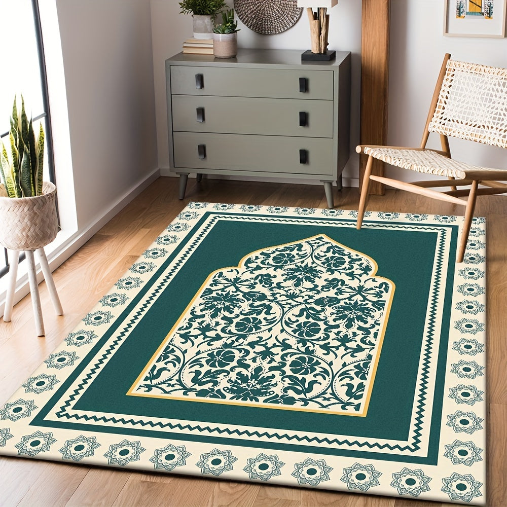 Vintage Floral Prayer Rug Non-Slip Mat Machine Washable