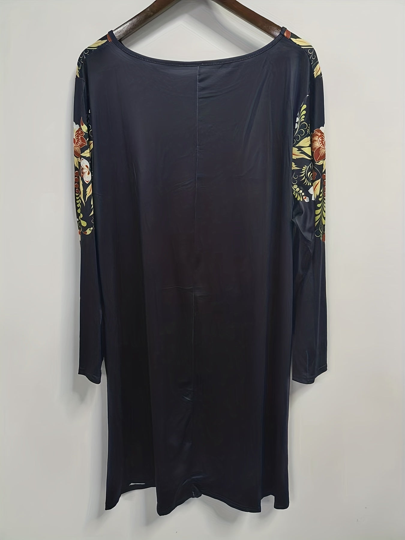 Floral Print Button Decor Long Sleeve Midi Dress