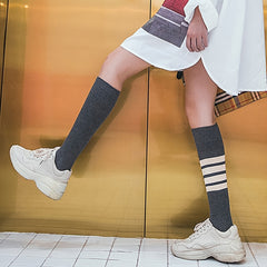 4 Pairs Striped Calf Socks Knee High Stockings