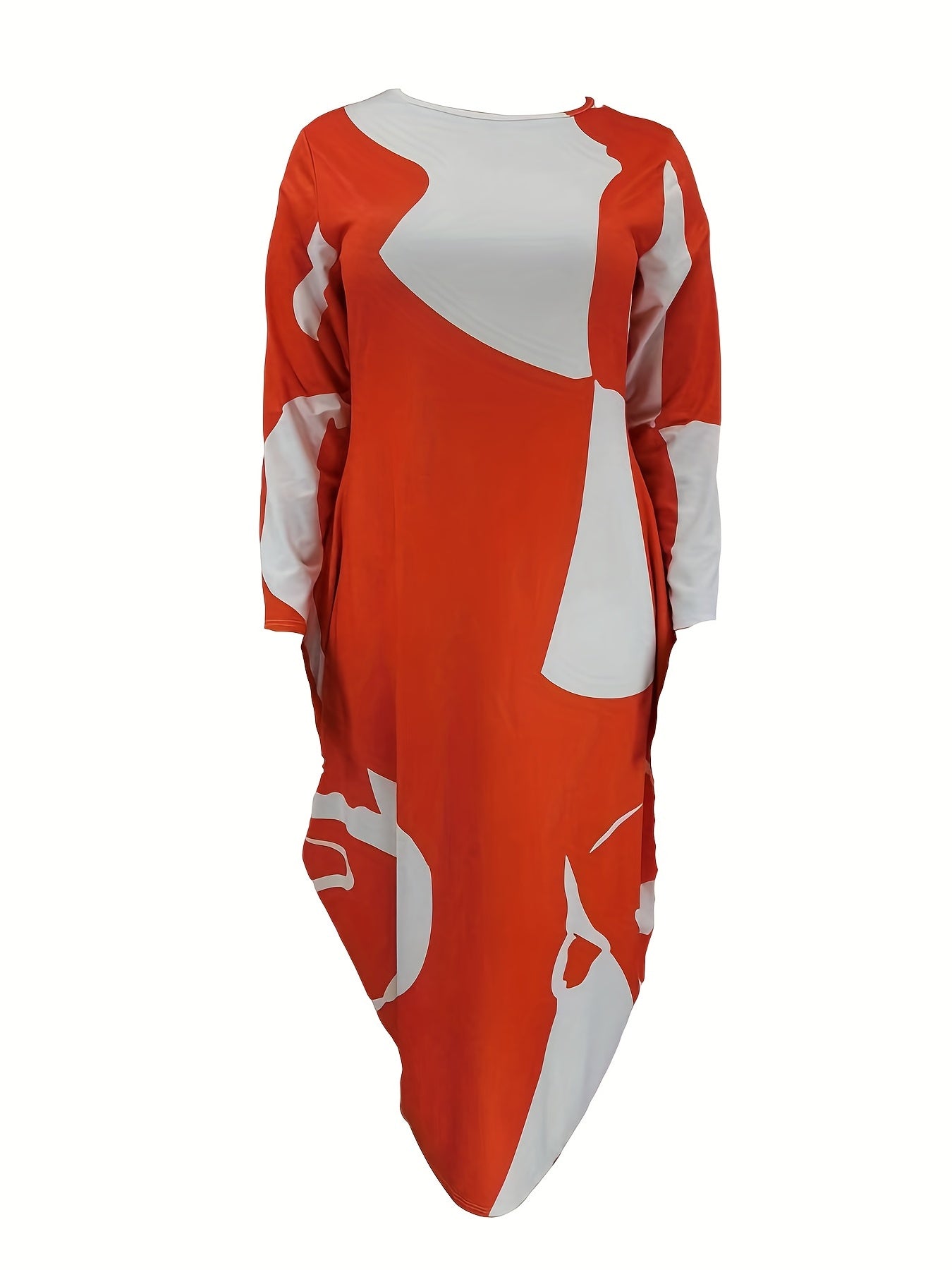  Abstract Print Long Sleeve Baggy Dress