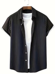 Men's Casual Stripe Button Up Short Sleeve Shirt for Summer