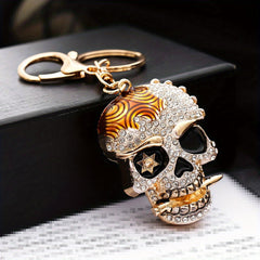 Metal Skull Keychain With Diamonds Bag Decoration Pendant