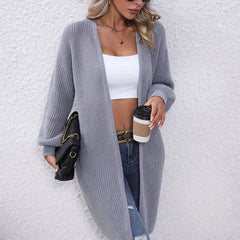 Long Length Knit Cardigan Open Front Long Sleeve
