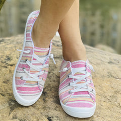Women's Striped Canvas Low Top Sneakers Lightweight Outdoor Shoes