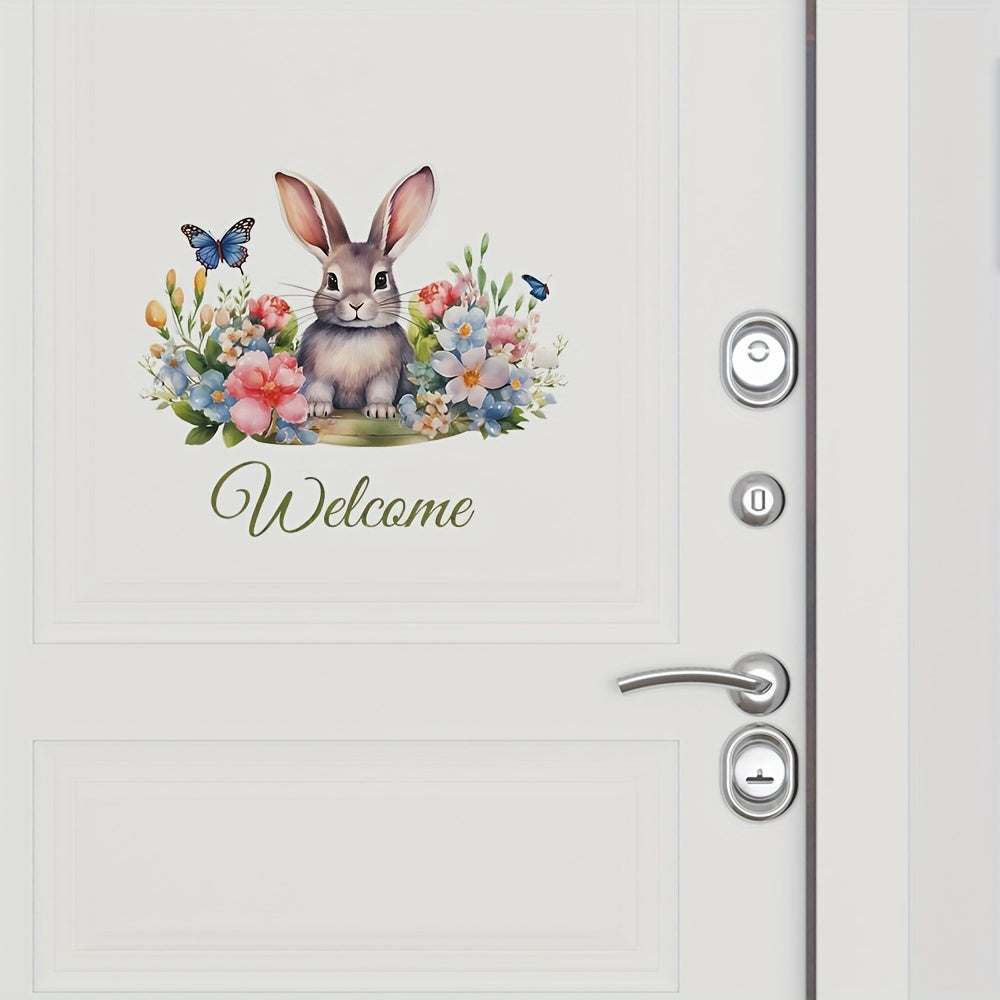 Rabbit Flower Butterfly Wall Sticker Welcome To Our Home Front Door Sign Decal