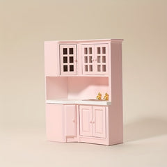 1:12 Scale Pink Dollhouse Kitchen Set with Cabinets, Sink, and Countertop Combo