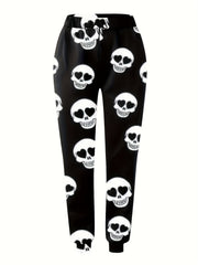  Funny Skull Print High Rise Jogger Pants
