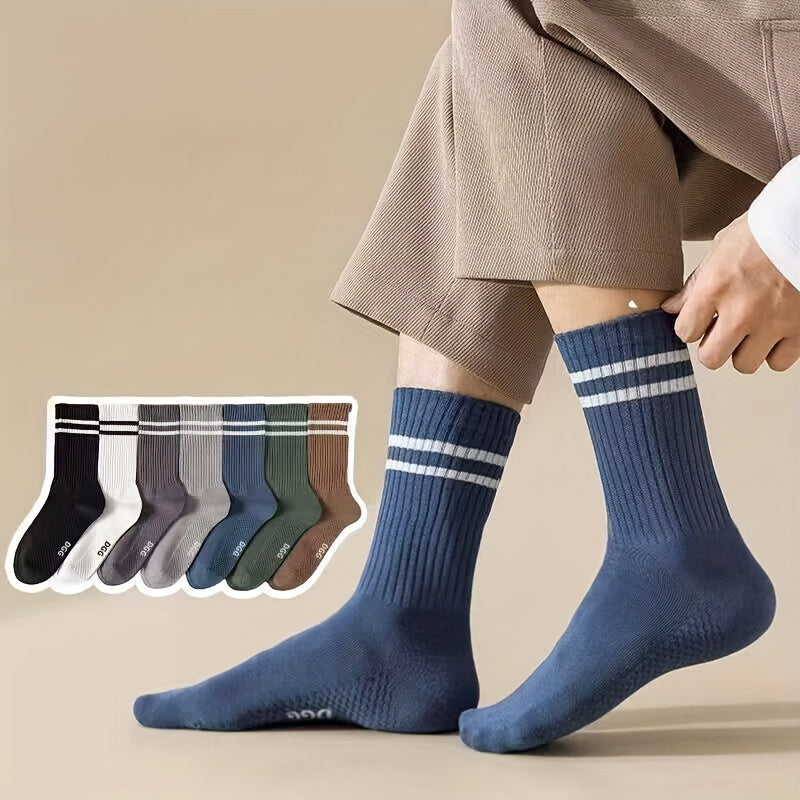 7 Pairs Striped Crew Socks Breathable Mid Tube Women's Stockings