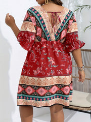  Boho Dress Women's Plus Floral Print V Neck Dress