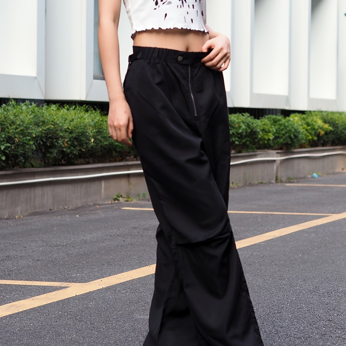  Solid High Rise Cargo Trousers