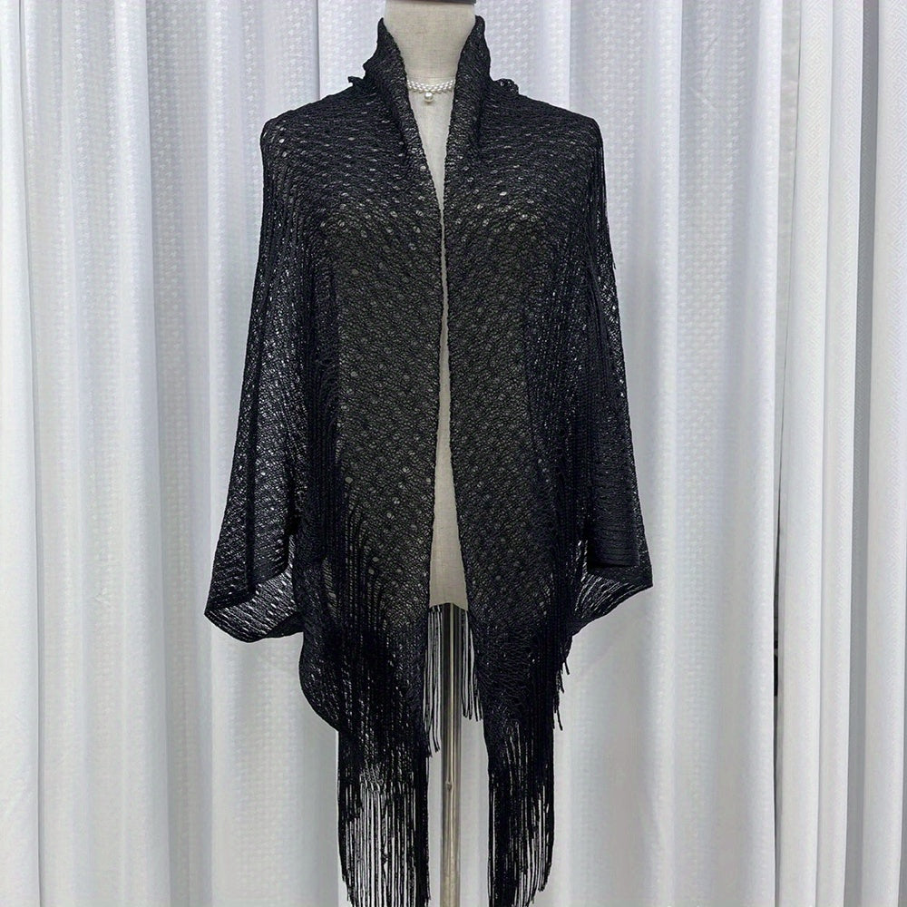 Bright Cape Hollow Out Tassel Bikini Cover Up Windproof Cardigan