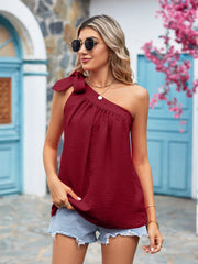 One Shoulder Bow Strap Tank Top Sexy Sleeveless Tank Top For Summer