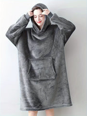  Winter Fleece Hooded Robe with Pockets