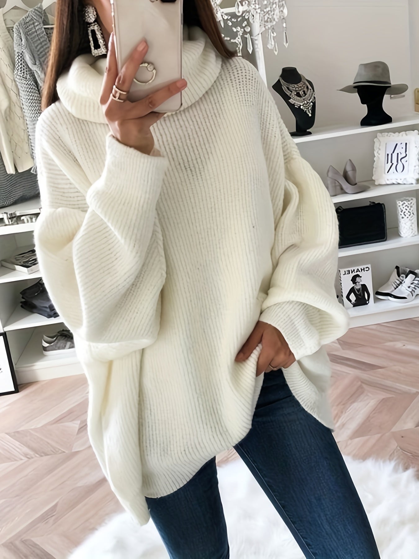  Casual Sweater Women's Plus Solid Long Sleeve Turtle Neck