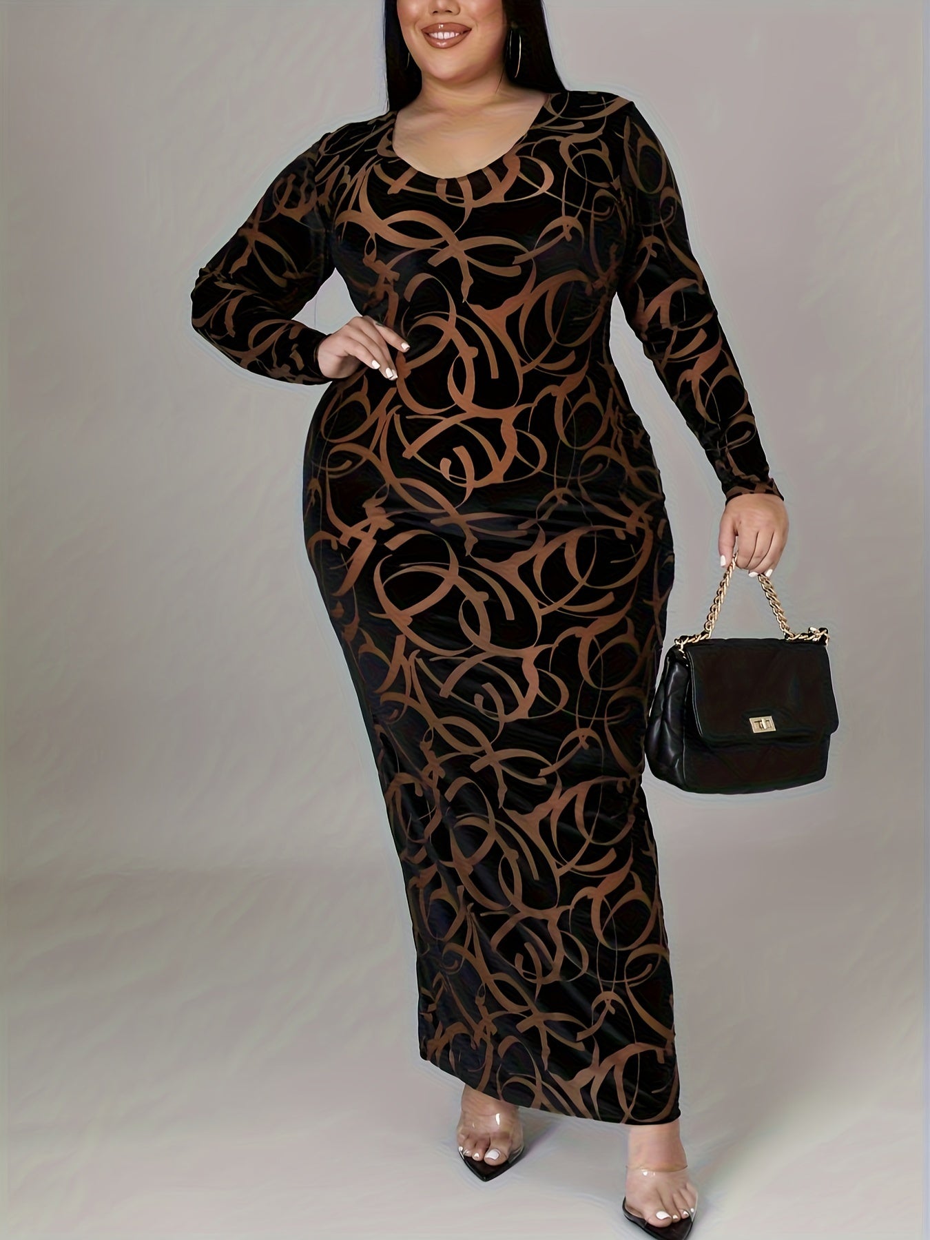  Graffiti Print Maxi Bodycon Dress