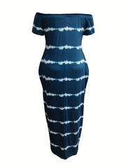  Tie Dye Stripe Off Shoulder Maxi Dress