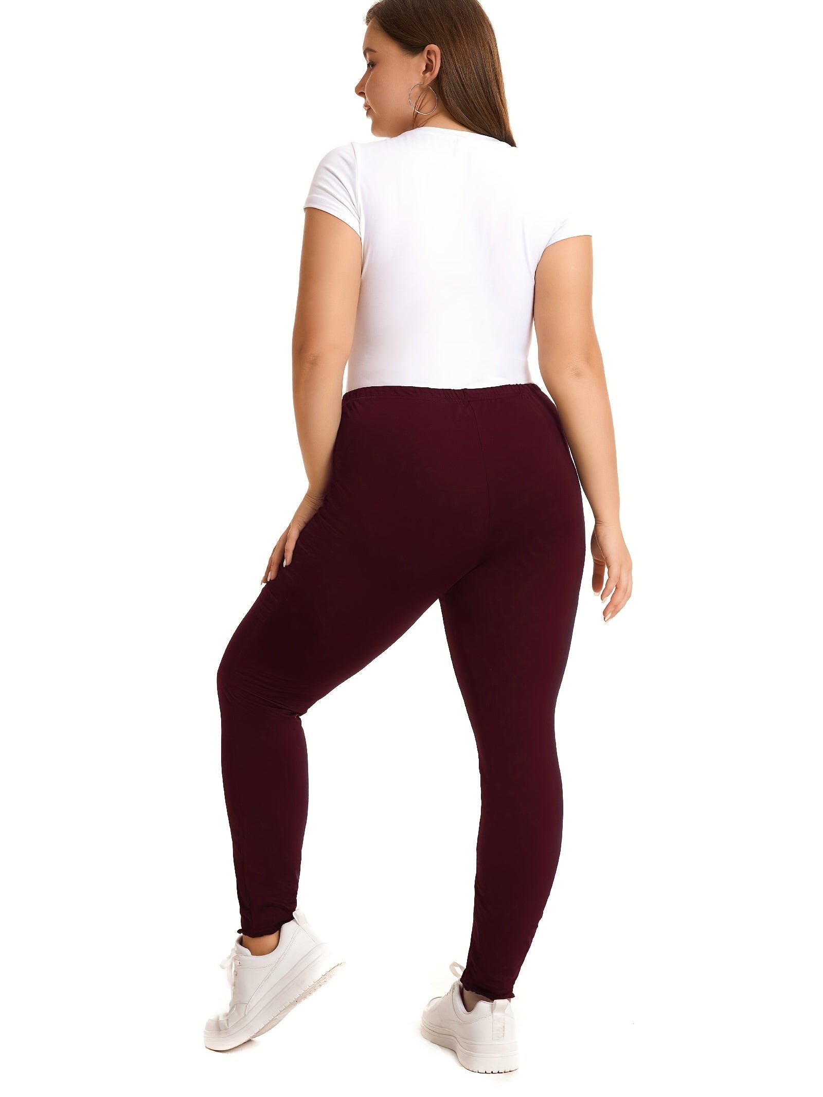 High Rise Solid Leggings Plus Size Women's High Stretch Skinny Pants