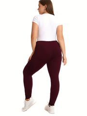 High Rise Solid Leggings Plus Size Women's High Stretch Skinny Pants
