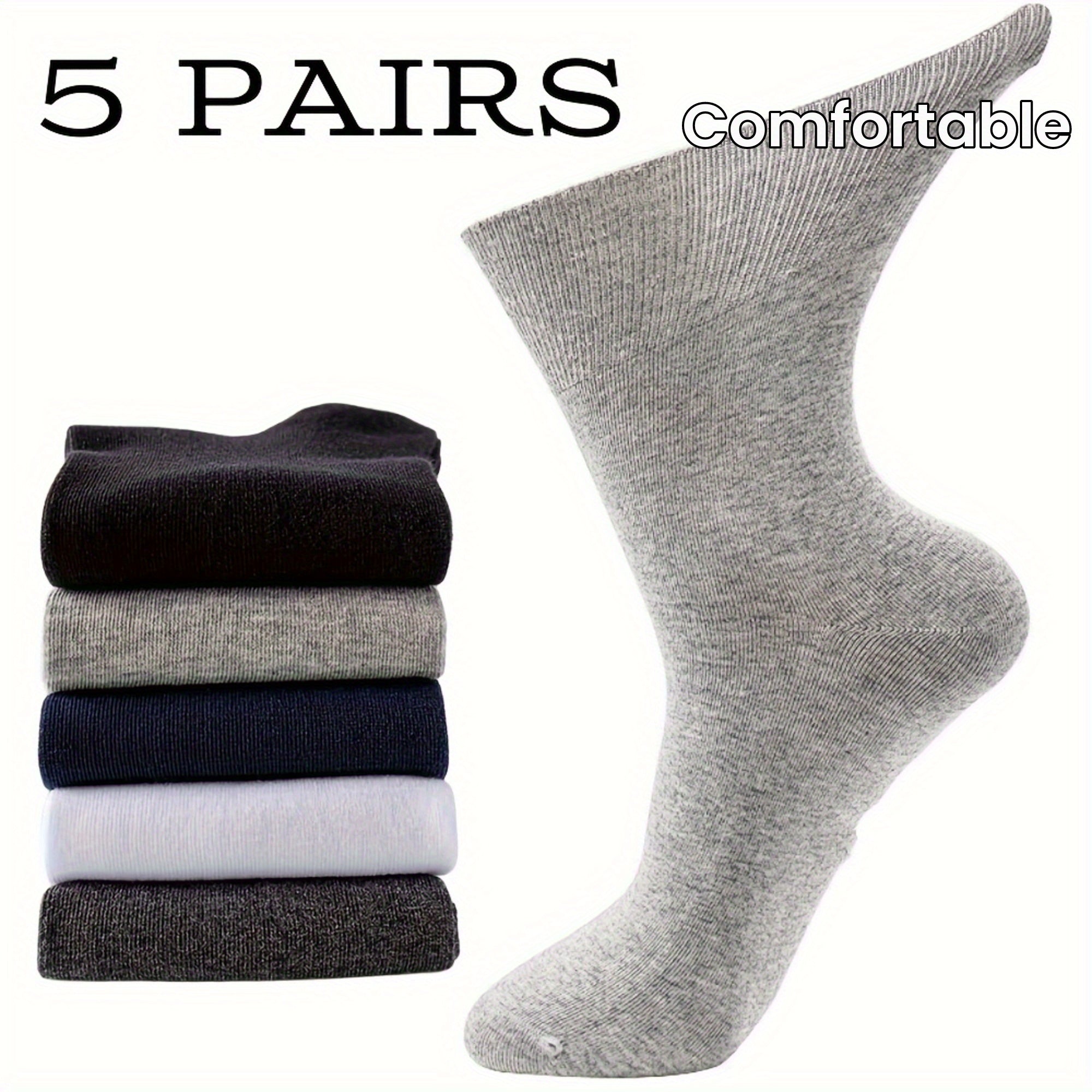 5 Pairs Unisex Diabetic Socks Breathable Polyester Blend Ideal Gift