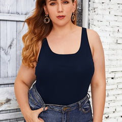  Solid Square Neck Stretch Tank Top