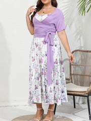  Wrap Knot Top & Floral Cami Dress Two Piece Set