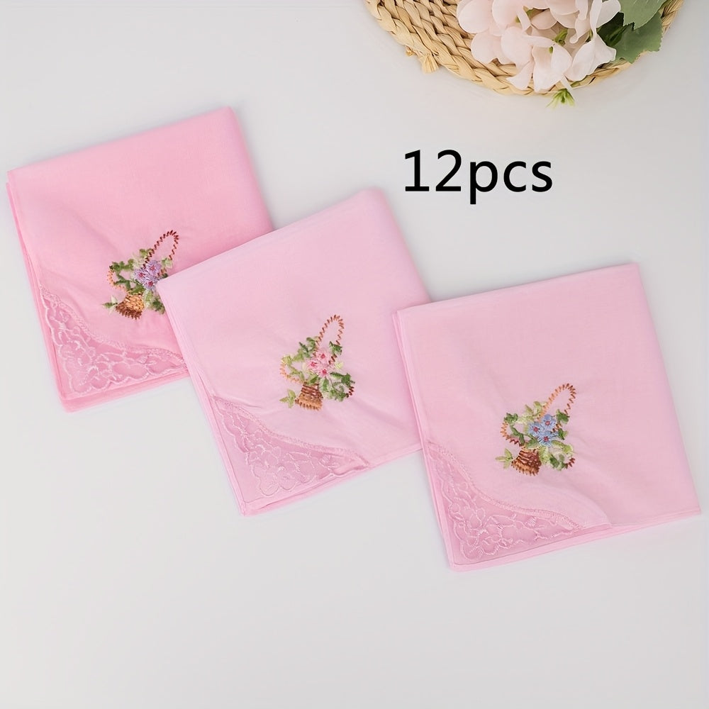 Vintage Floral Embroidered Handkerchiefs Soft Pink Beige Light Purple