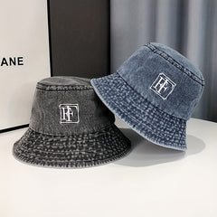 Embroidery Denim Bucket Hat Washed Distressed Vintage Basin Hat