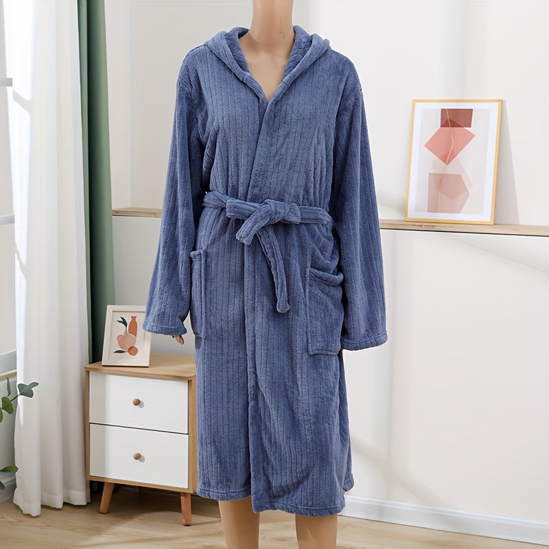 Unisex Coral Fleece Hooded Bathrobe Soft Pajamas Loungewear