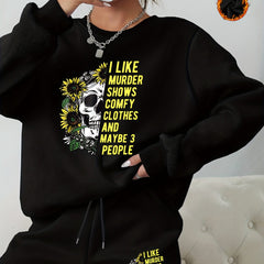  Halloween Graphic Print Sweatshirt & Shorts 2pcs Set