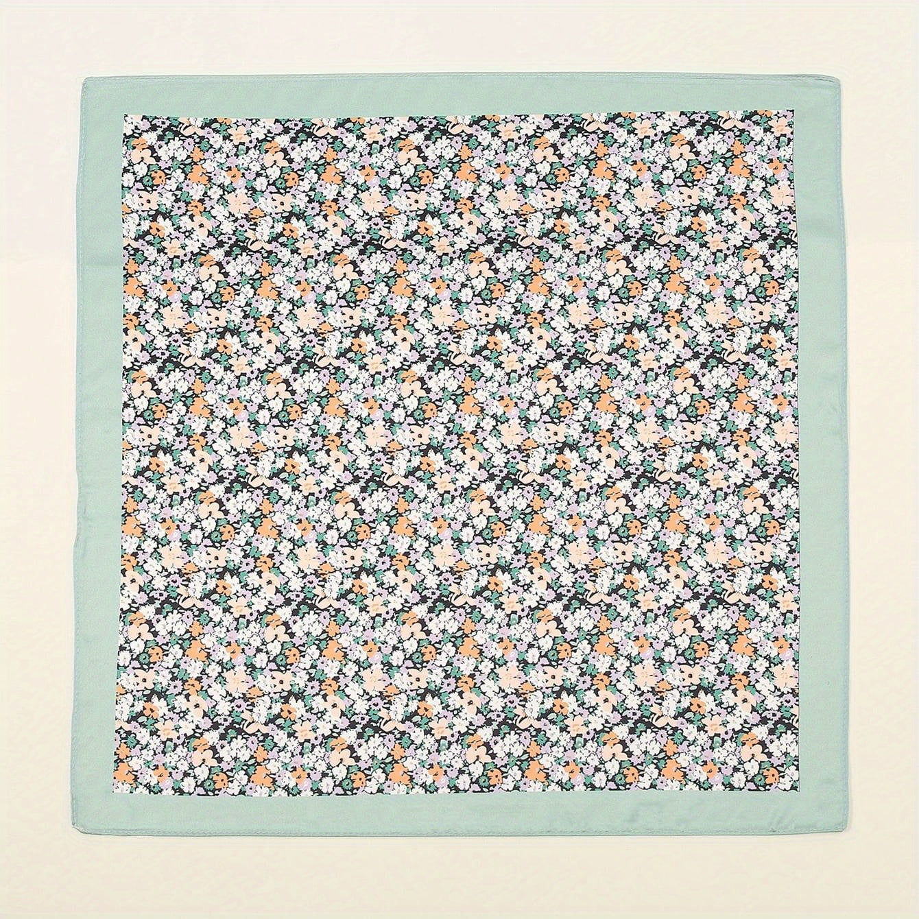 Floral Print Green Bandana Silk Head Wrap Square Scarf Women Neckerchief