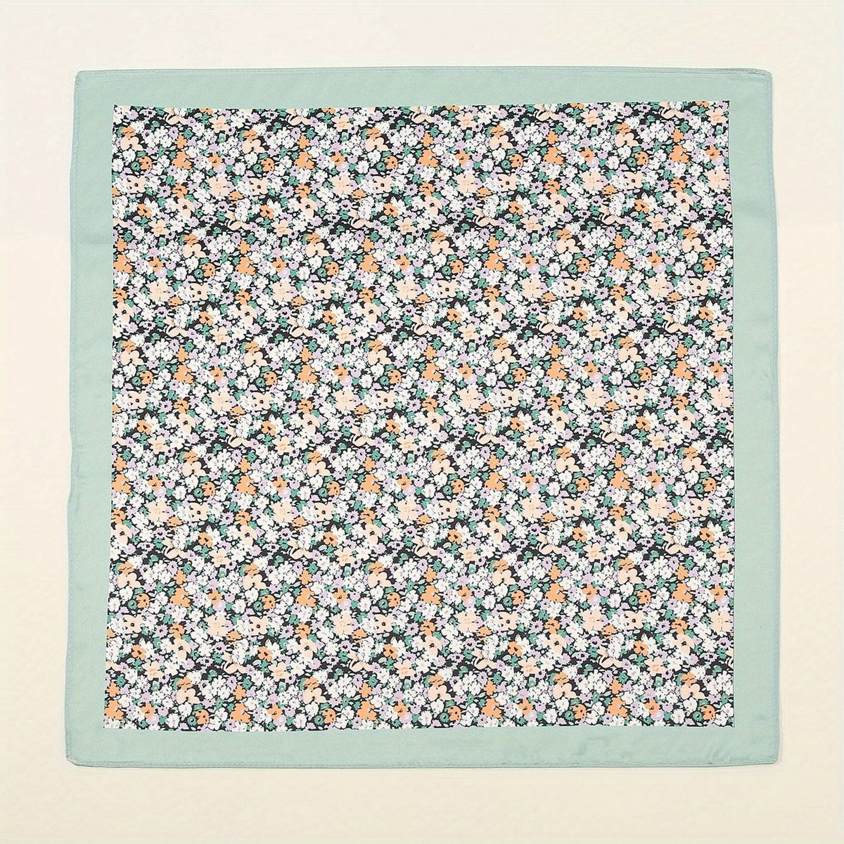 Floral Print Green Bandana Silk Head Wrap Square Scarf Women Neckerchief