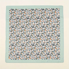 Floral Print Green Bandana Silk Head Wrap Square Scarf Women Neckerchief