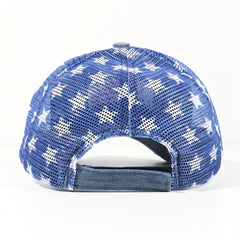 Pentagram Print Mesh Trucker Hat Navy Distressed Baseball Cap