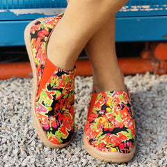Women's Multicolor Graffiti Printed Slip On Low Round Toe Non-slip Casual Shoes