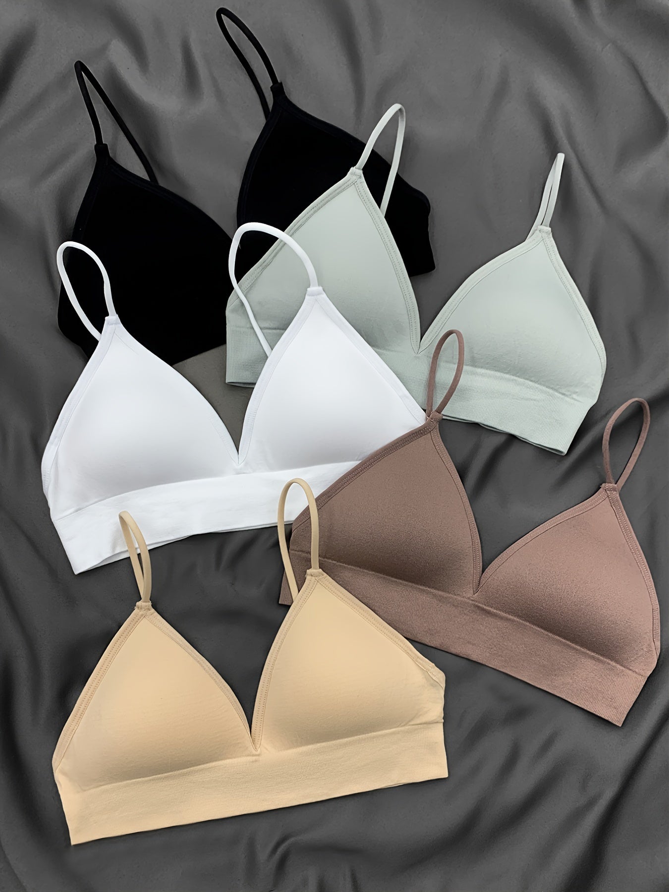 5 Pack Women's Deep V Sport Bras Double Strap Medium Stretch Lingerie