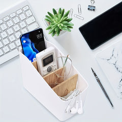Wooden Desk Storage Box Organizer with 4 Compartments for TV Office