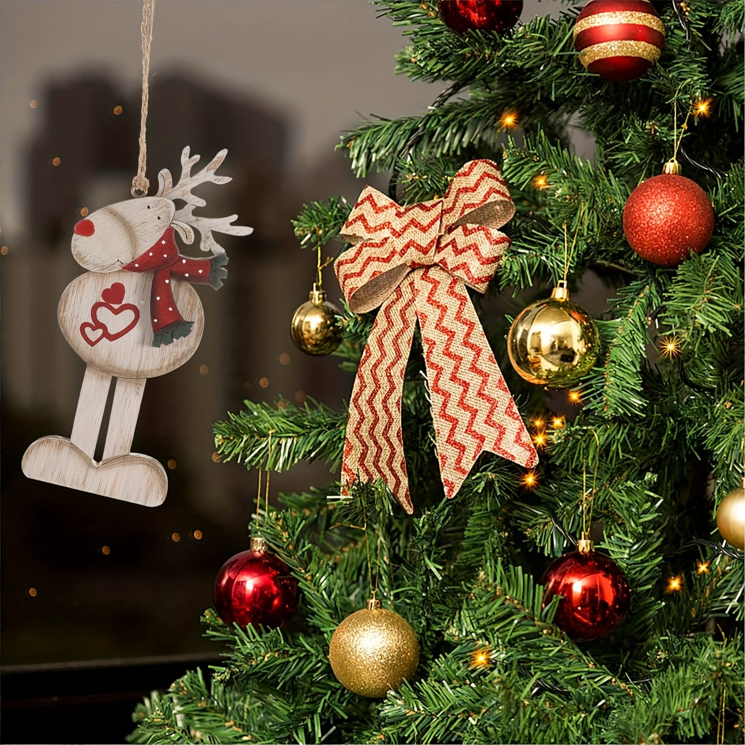 Christmas Elk Wooden Hanging Ornaments for Tree Decoration